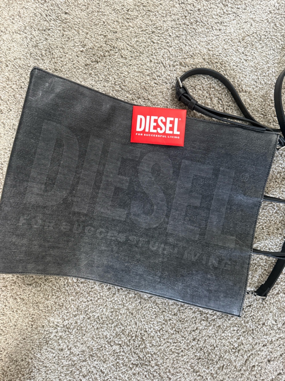 Diesel Black Leather Tote Crossbody Bag